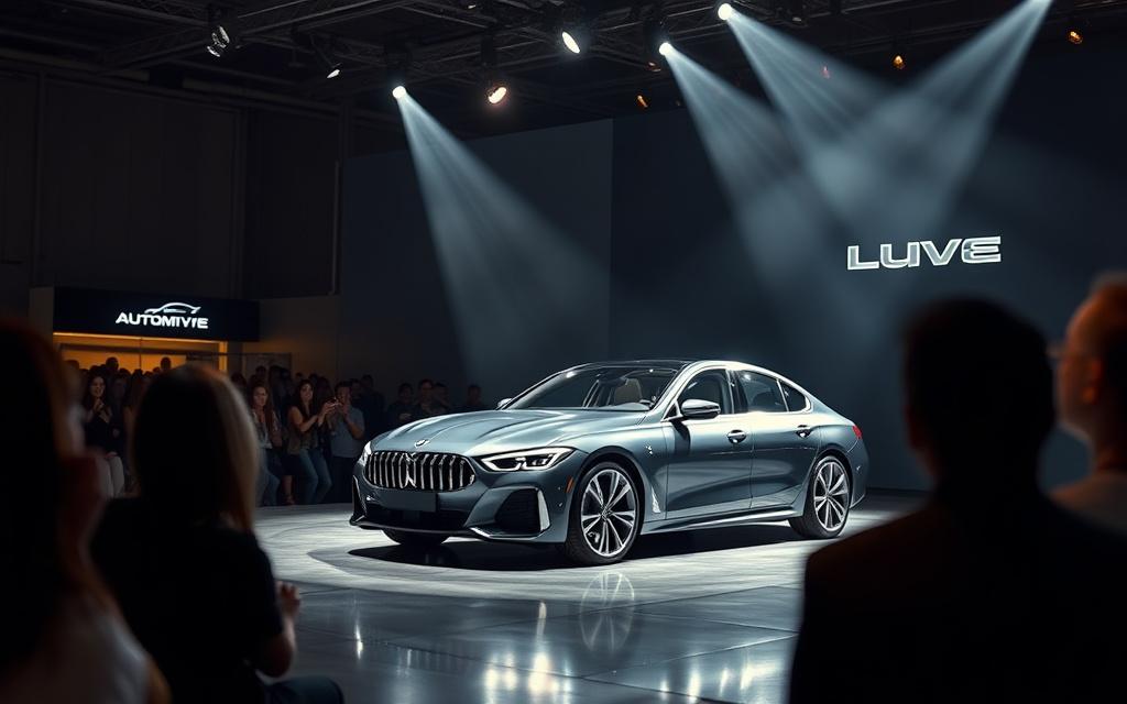 A choreographed product reveal under spotlights